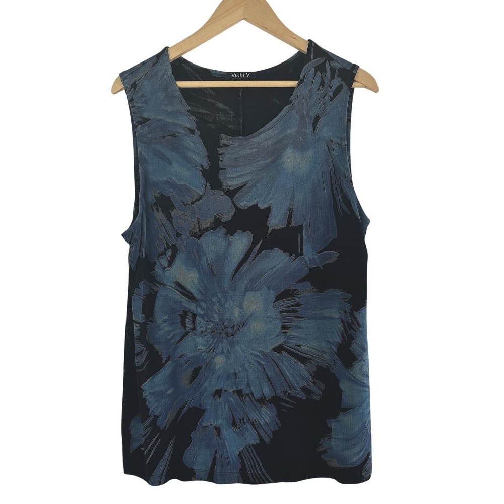 Vikki Vi Sleeveless Tank Blouse Womens 1X Dark Floral Fairy Career Casual Travel